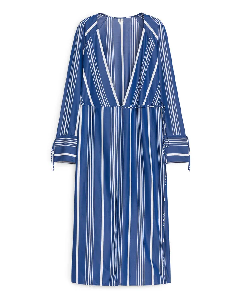 Arket Wickelkleid In Midilänge - Blau|Mehrfarbig|Weiß Blau