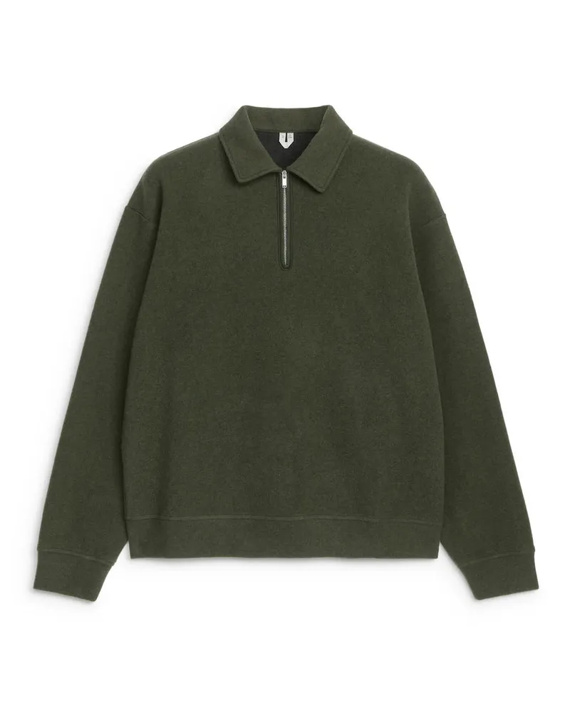 Arket Doubleface-Pullover Mit Kurzem Reißverschluss - Grün Khaki