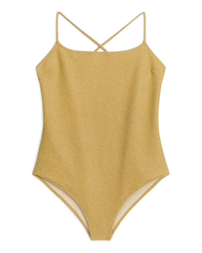 Arket Glitzernder Badeanzug - Goldfarben Gold