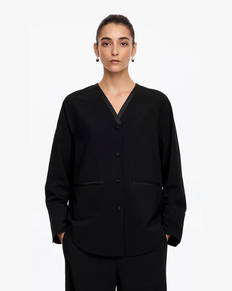 Arket Smokinghemd Mit Satindetails -Schwarz Schwarz