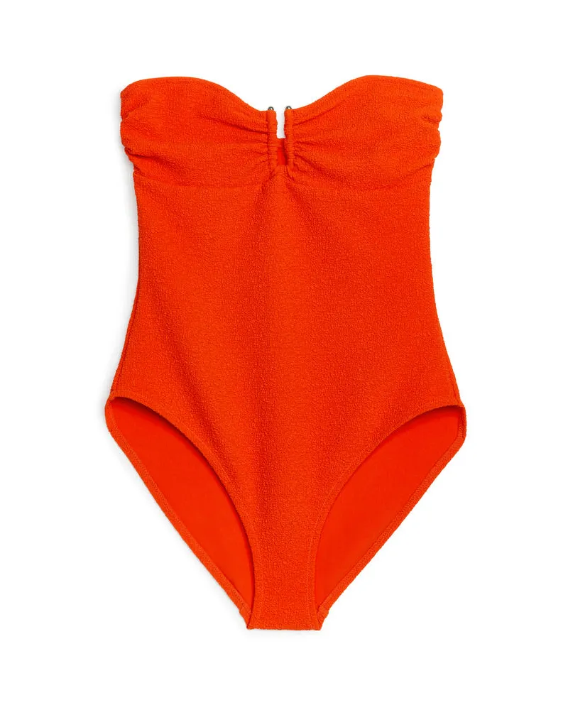Arket Texturierter Bandeau-Badeanzug - Rot Korallenrot