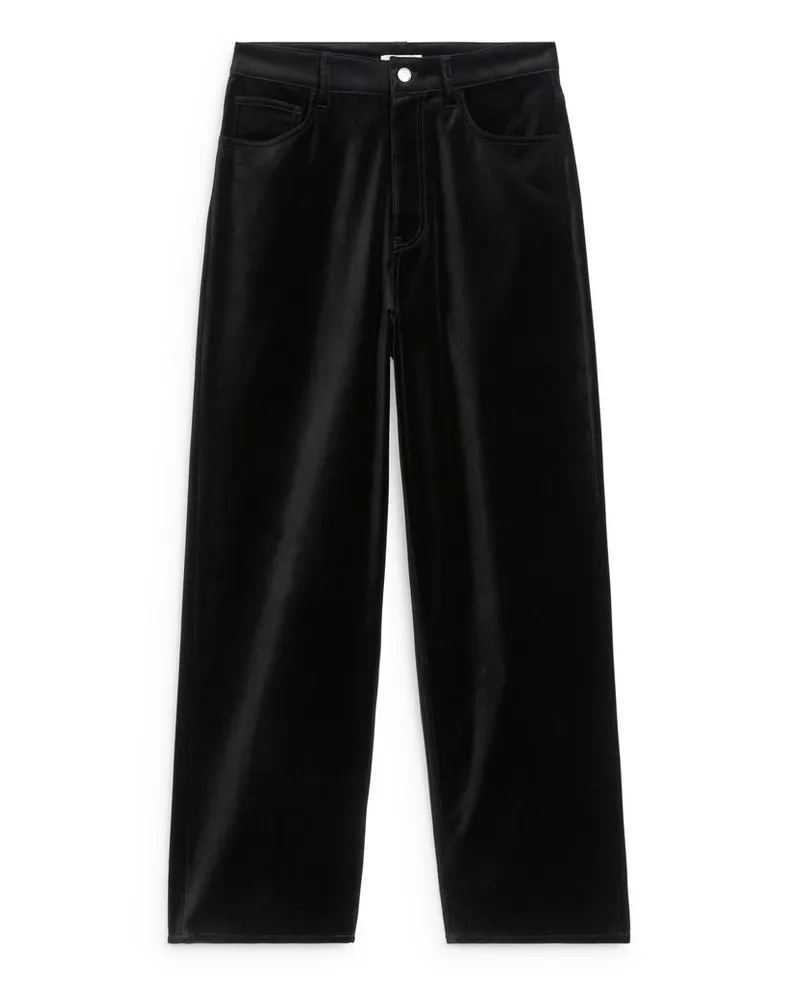 Arket Amber Barrel Samthose - Schwarz Schwarz