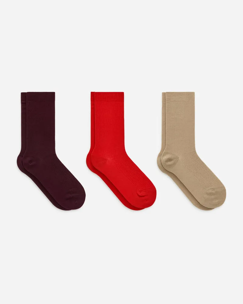 Arket Gerippte Baumwollsocken, 3Er-Pack - Lila Pflaume