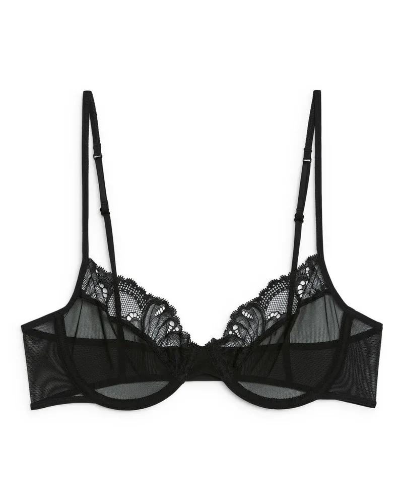 Arket Mesh-BH Mit Spitzendetail -Schwarz Schwarz