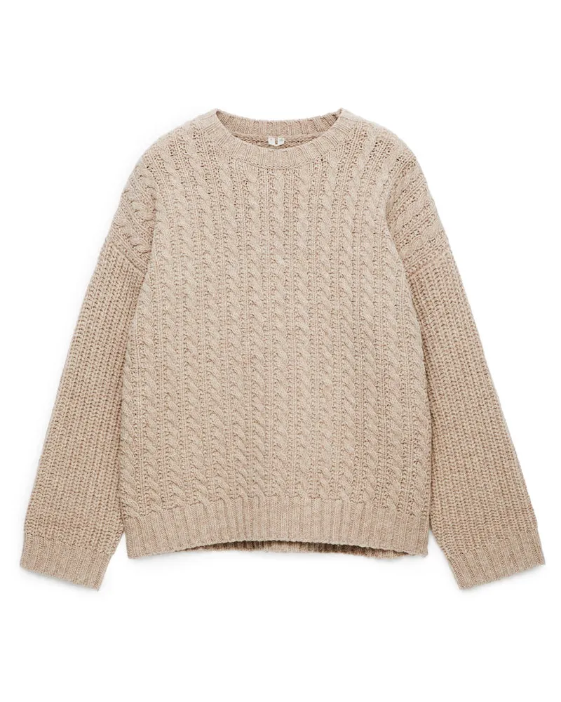Arket Lockerer Pullover Mit Zopfmuster -Beige Beige