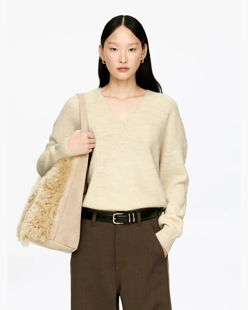 Arket Pullover Aus Wolle Und Baumwolle Mit V-Ausschnitt -Weiß Weiß