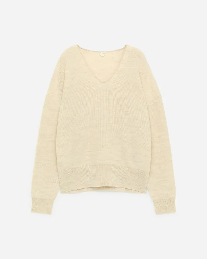 Arket Pullover Aus Wolle Und Baumwolle Mit V-Ausschnitt -Weiß Weiß