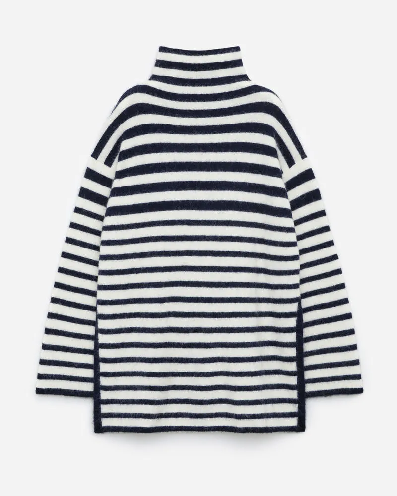 Arket Pullover Aus Alpakawolle Und Wolle Mit Kaminkragen - Blau|Weiß|Mehrfarbig Blau