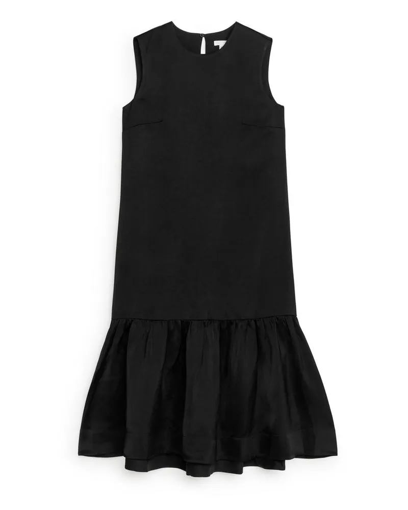 Arket Kleid Mit Volantsaum - Schwarz Schwarz