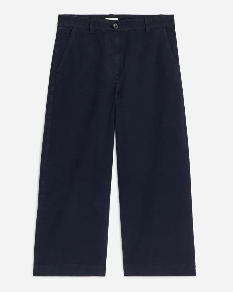 Arket Verkürzte Chino Aus Baumwoll-Leinen-Mischung - Blau Dunkelblau