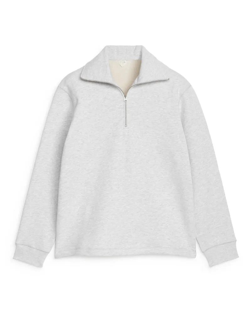 Arket Sweatshirt Mit Kurzem Reißverschluss - Grau Grau