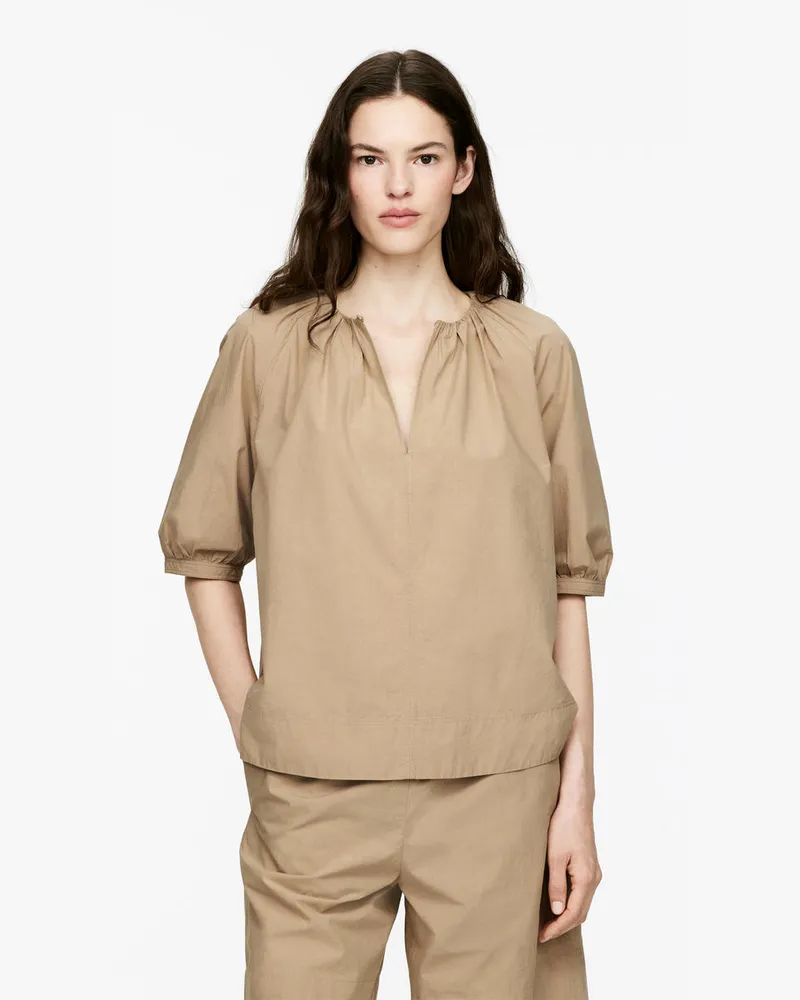 Arket Gerafftes Baumwoll-Oberteil -Beige Beige