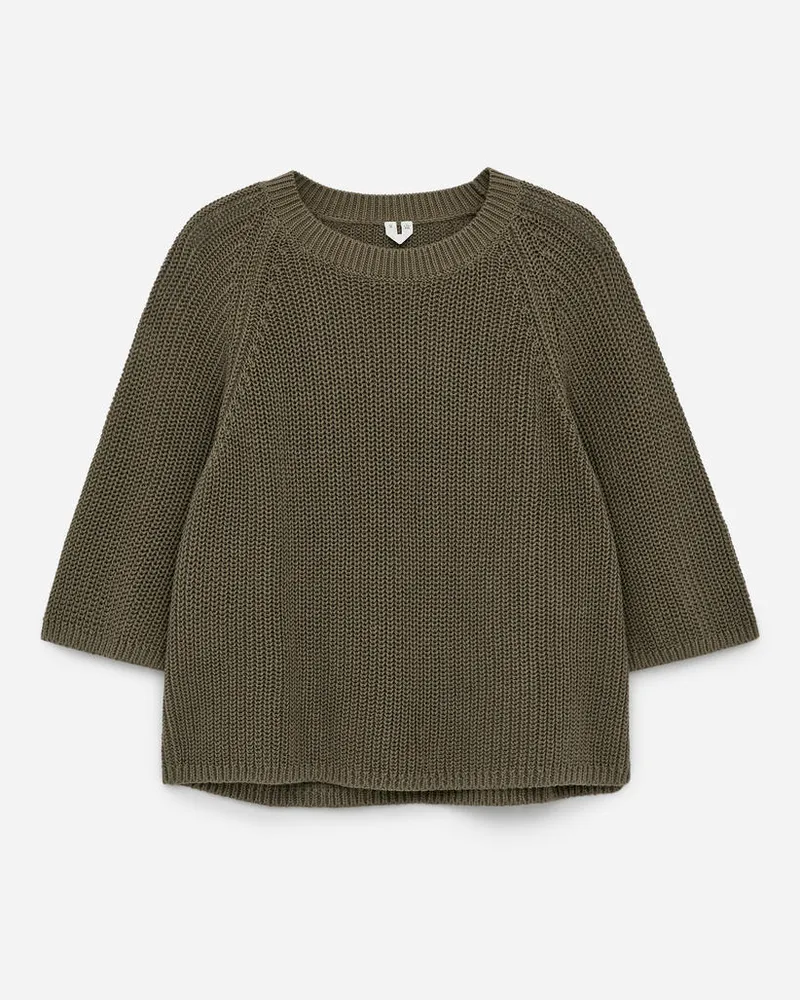 Arket Rippstrickoberteil Mit Kurzen Ärmeln - Grün Khaki