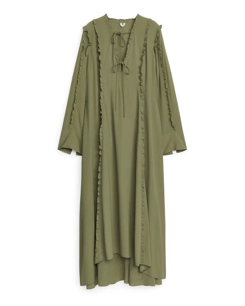 Arket Gerüschtes Maxikleid Khaki