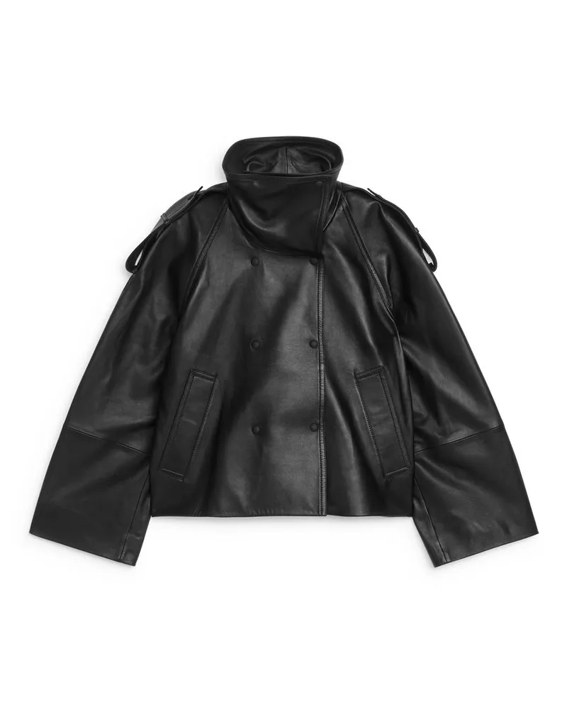 Arket Kurze Lederjacke -Schwarz Schwarz