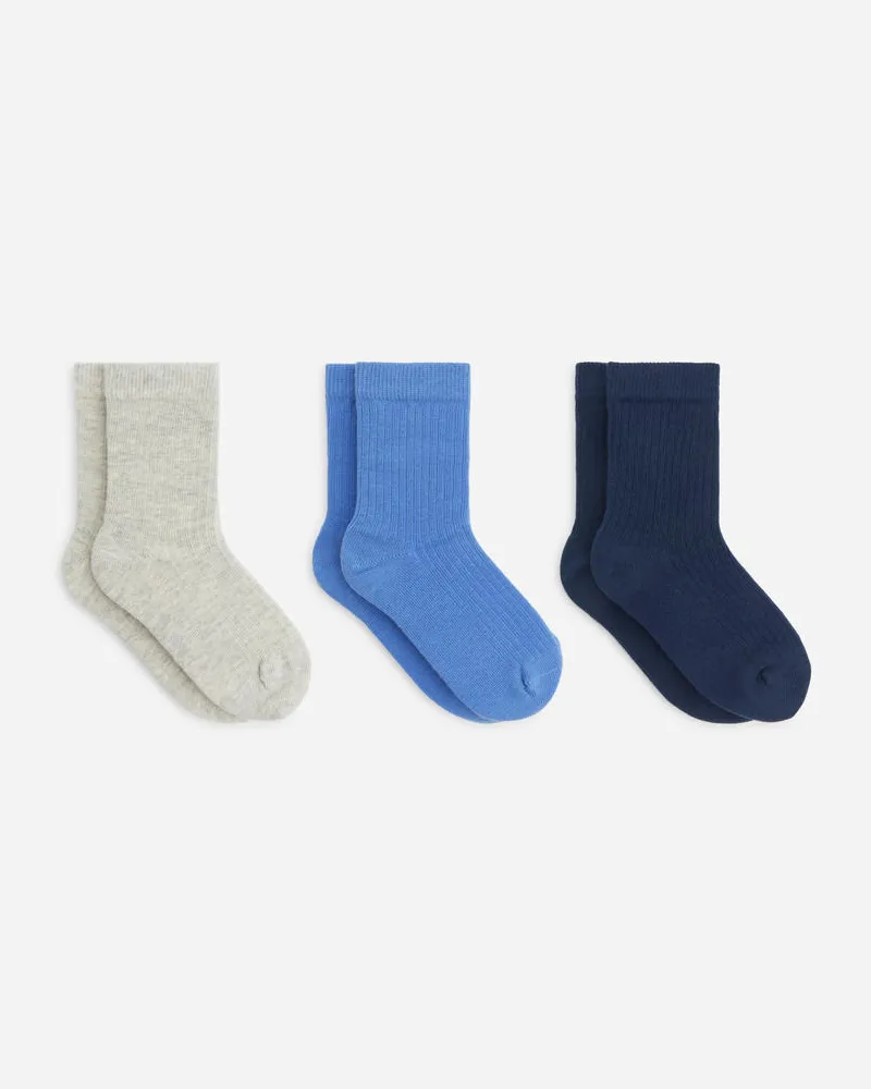 Arket Rippstricksocken, 3 Paare - Blau|Grau Grau