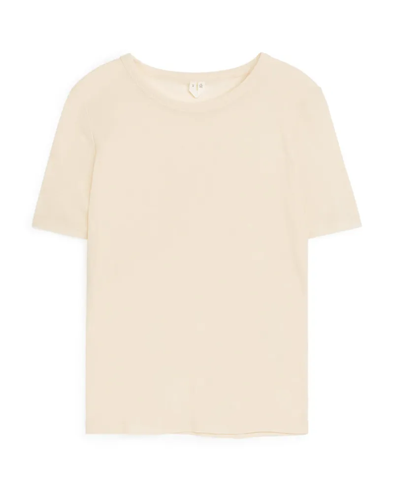 Arket Geripptes Seiden-T-Shirt - Weiß Cremeweiß
