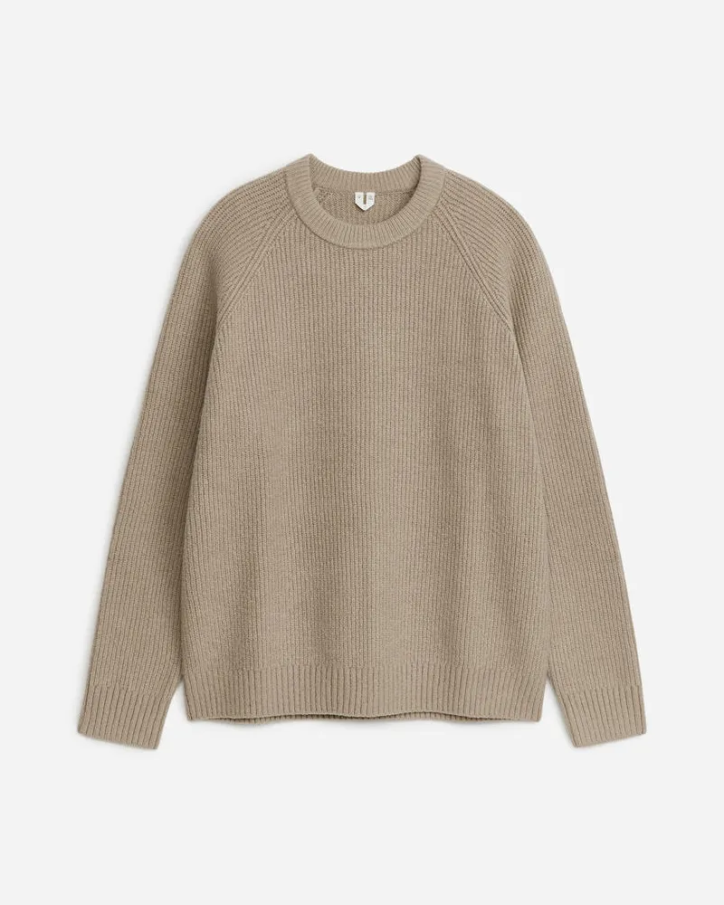 Arket Rippstrick-Rundhalspullover - Beige Taupe