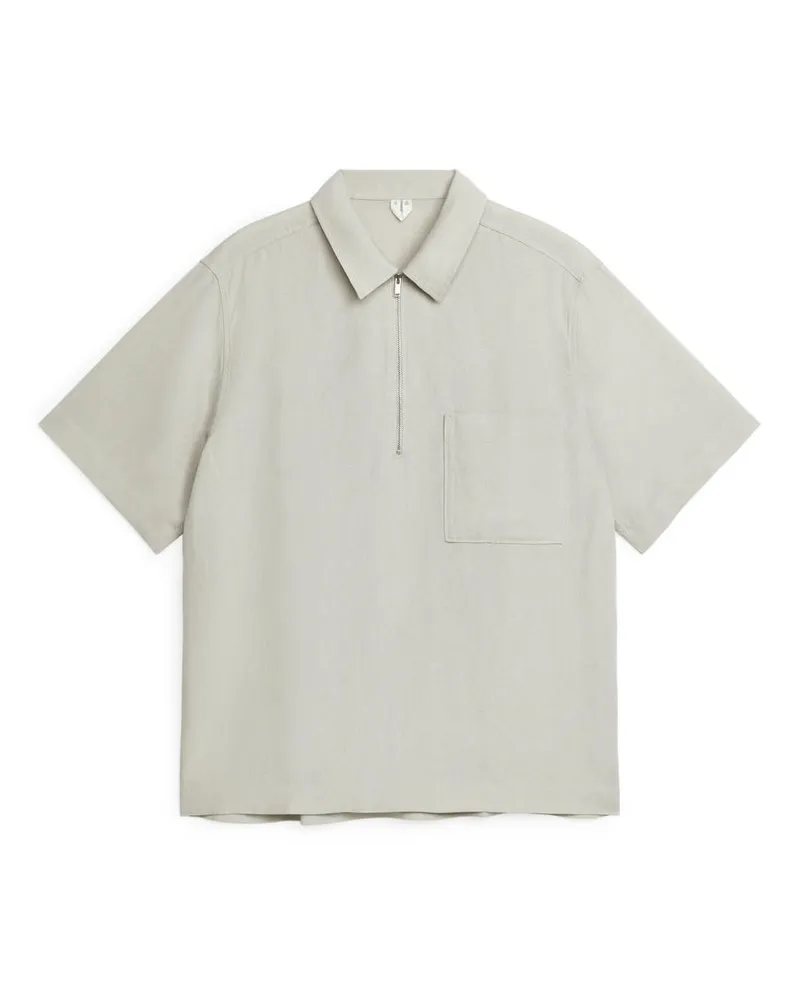 Arket Kurzarmhemd Mit Halbem Reißverschluss - Beige Sand