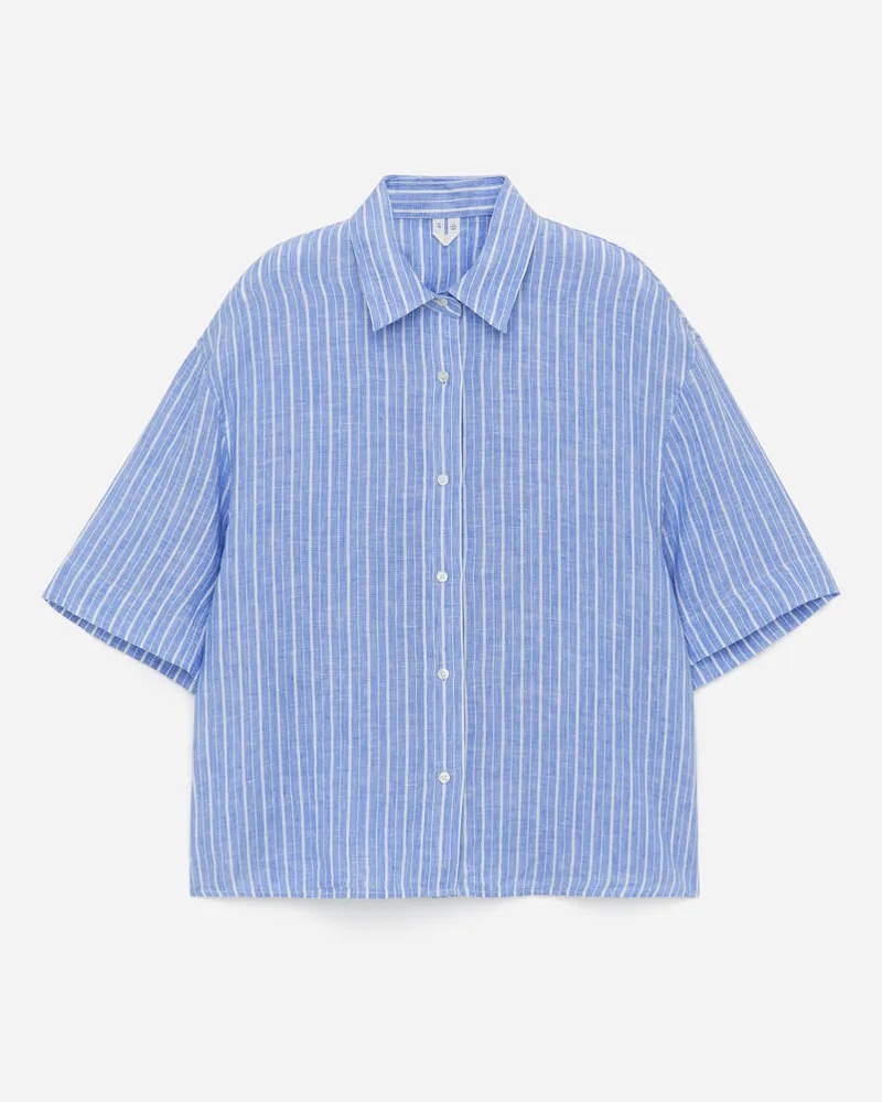 Arket Lockeres Leinenhemd - Blau|Weiß|Mehrfarbig Weiß