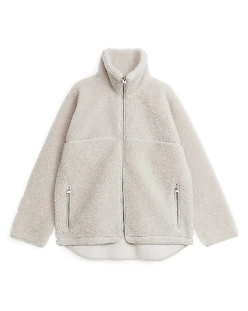Arket Teddyjacke Mit Hohem Kragen - Beige|Weiß Off-white