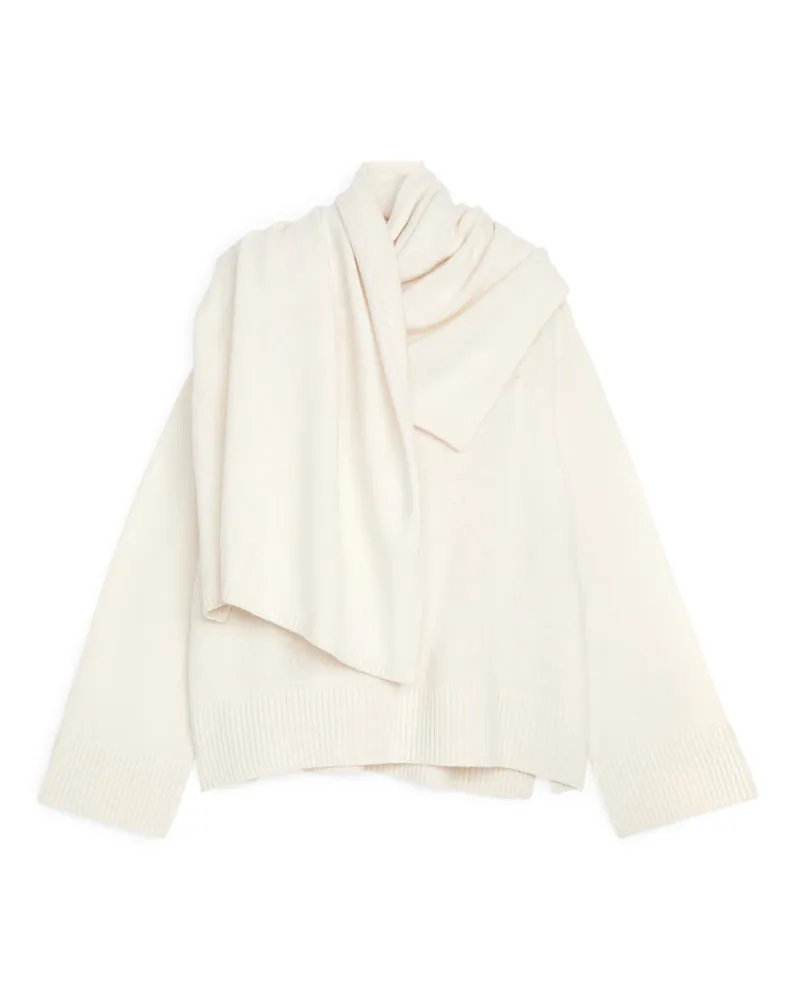 Arket Pullover Mit Schal Aus Wolle - Weiß Cremeweiß