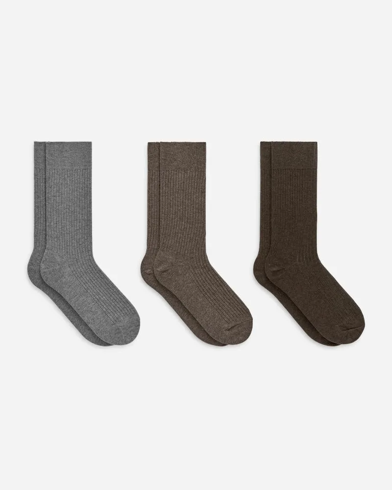 Arket Gerippte Socken Aus Supima-Baumwolle 3er-Pack -Braun Braun