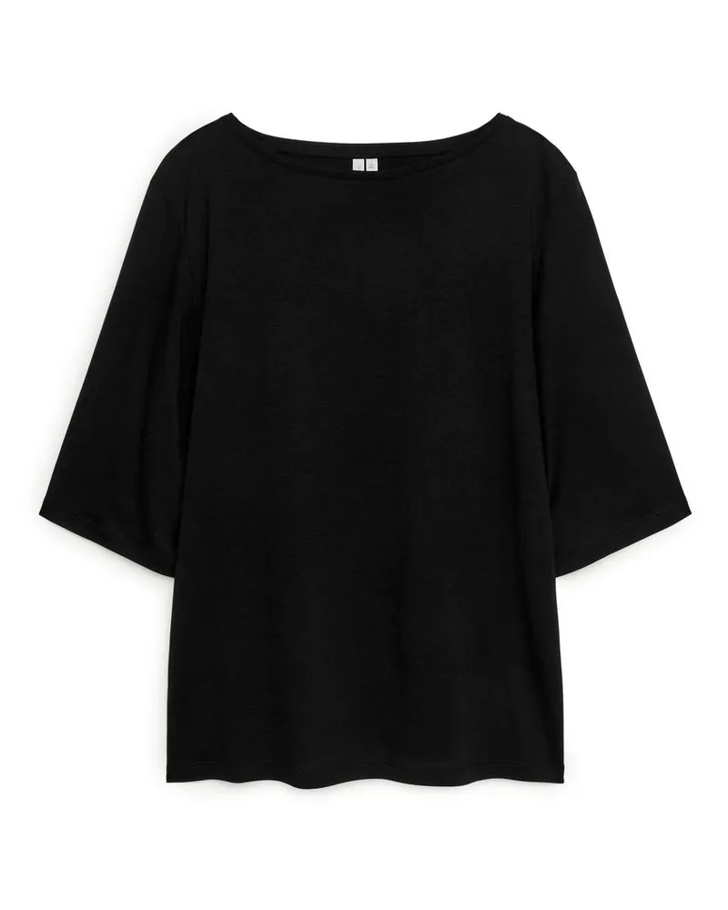 Arket T-Shirt Mit U-Boot-Kragen, Aus Lyocell - Schwarz Schwarz