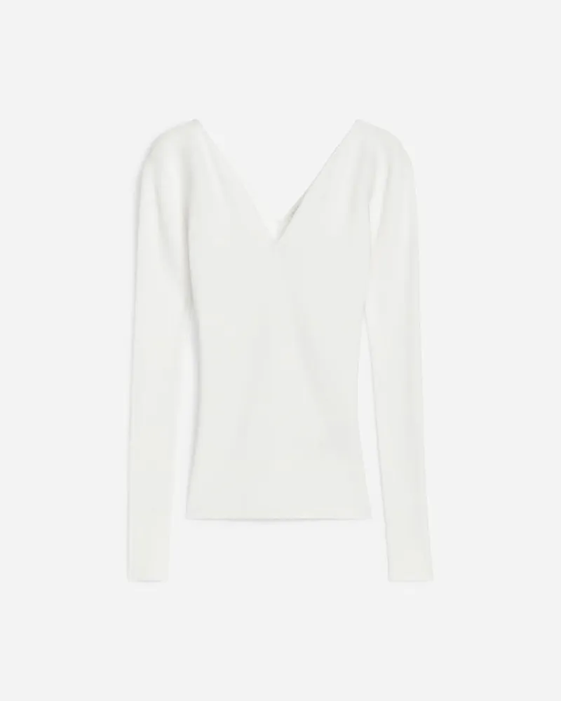 Arket Geripptes Oberteil Mit V-Ausschnitt -Weiß Weiß