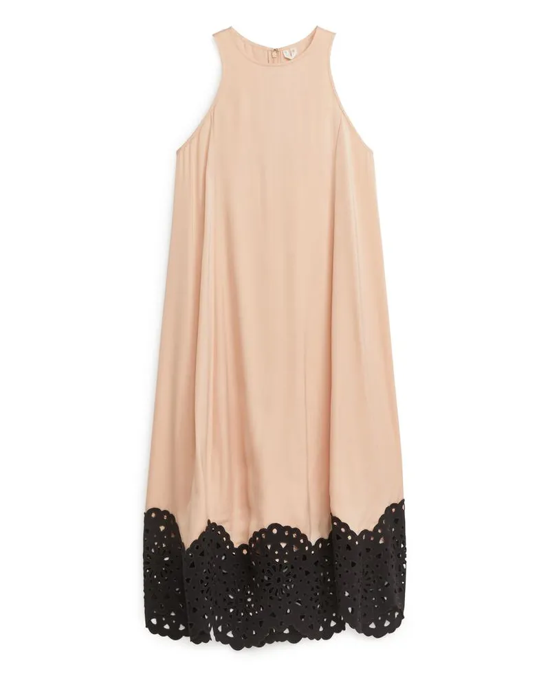Arket Besticktes Maxikleid - Beige|Schwarz|Mehrfarbig Beige