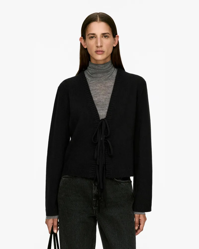 Arket Strickjacke Aus Wolle Mit Bindebändern -Schwarz Schwarz