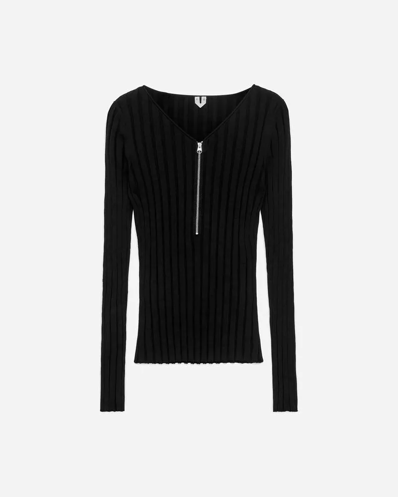 Arket Gerippter Pullover Mit Kurzem Reißverschluss -Schwarz Schwarz