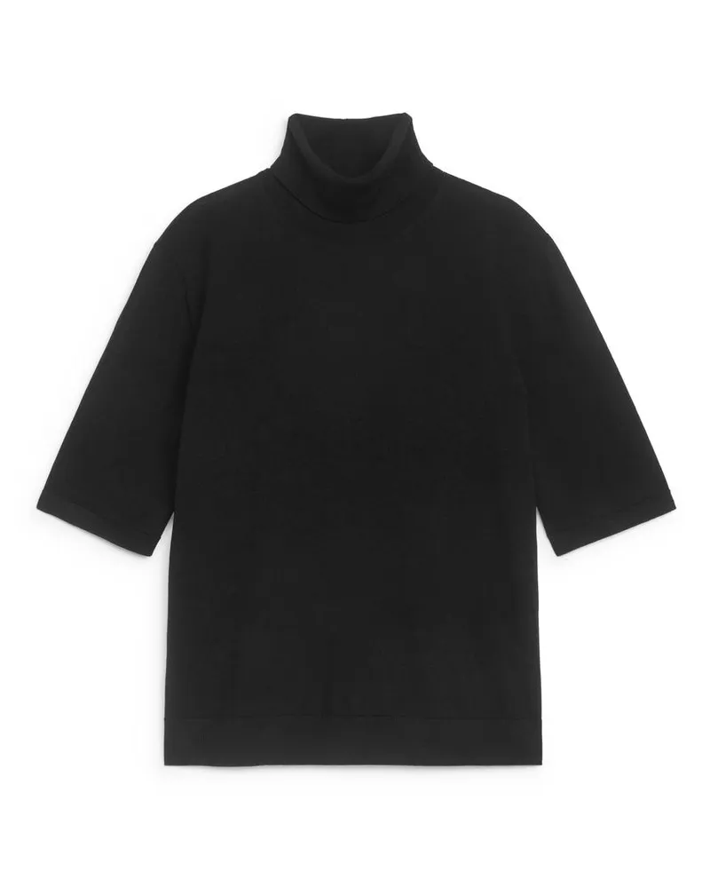 Arket Kurzärmliger Rollkragenpullover - Schwarz Schwarz