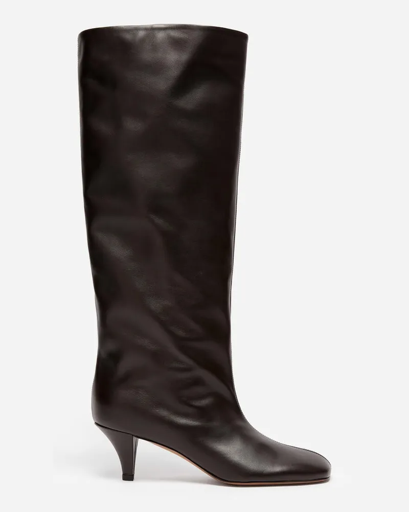 Arket Weicher Kniehoher Lederstiefel Mit Faltenwurf -Braun Braun
