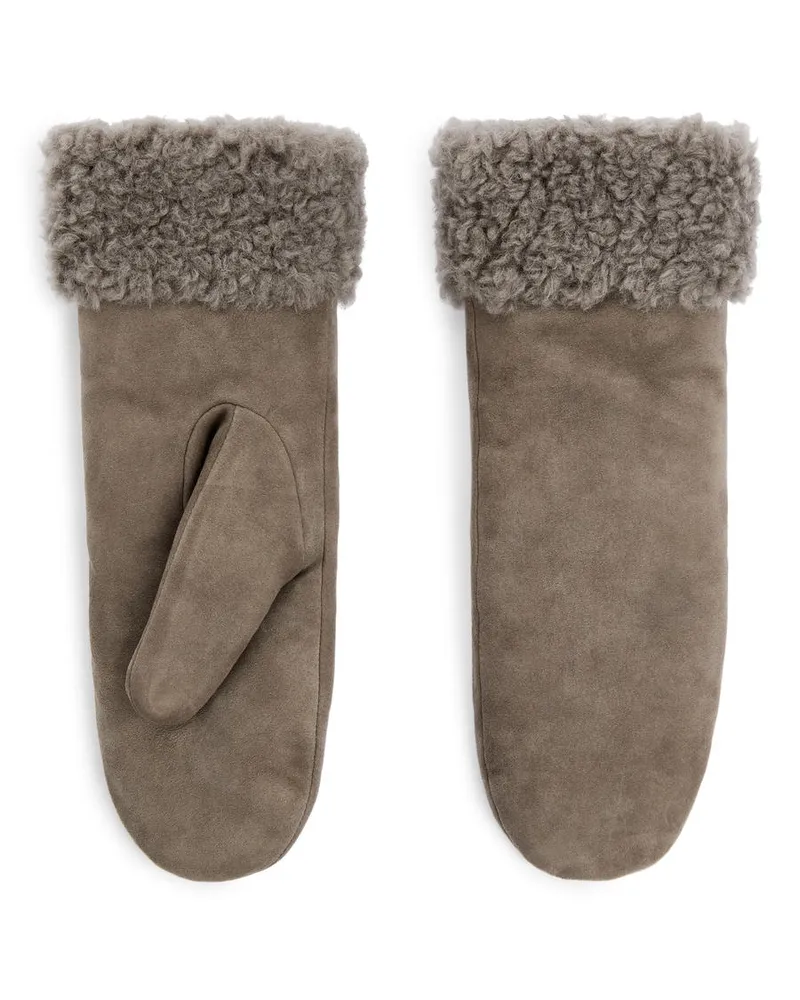 Arket Gefütterte Velourslederfäustlinge - Beige Taupe