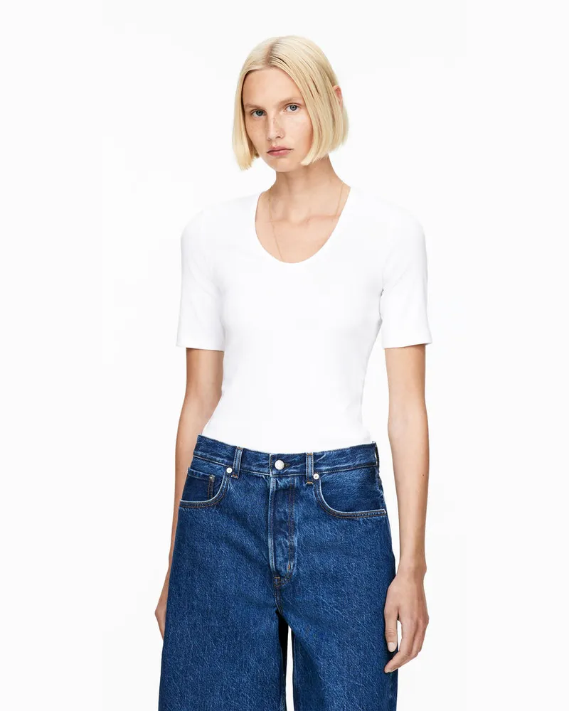 Arket Geripptes T-Shirt -Weiß Weiß