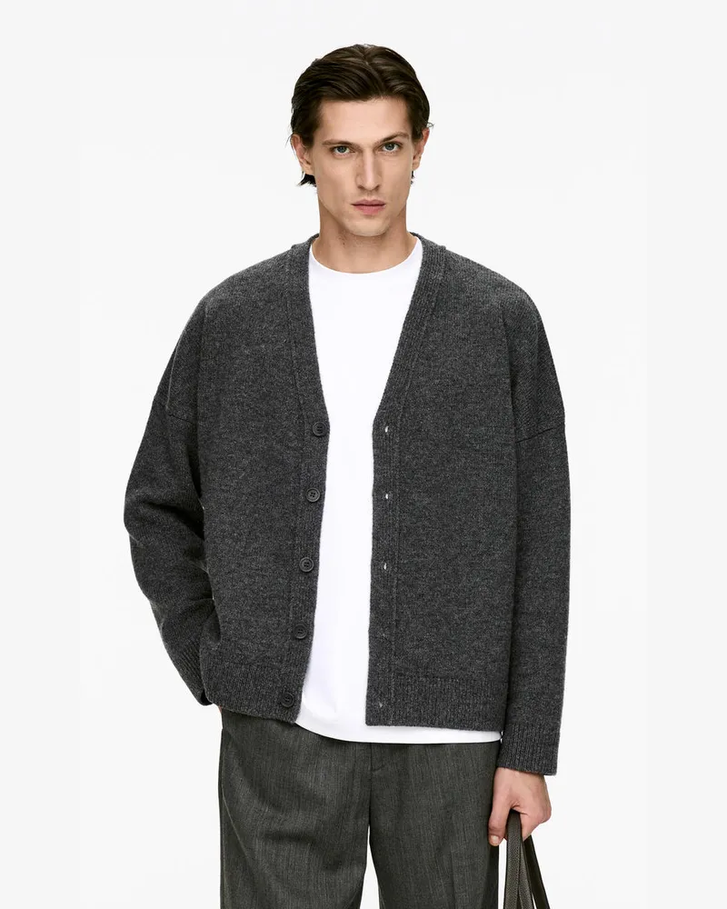 Arket Wollstrickjacke Mit V-Ausschnitt -Grau Grau