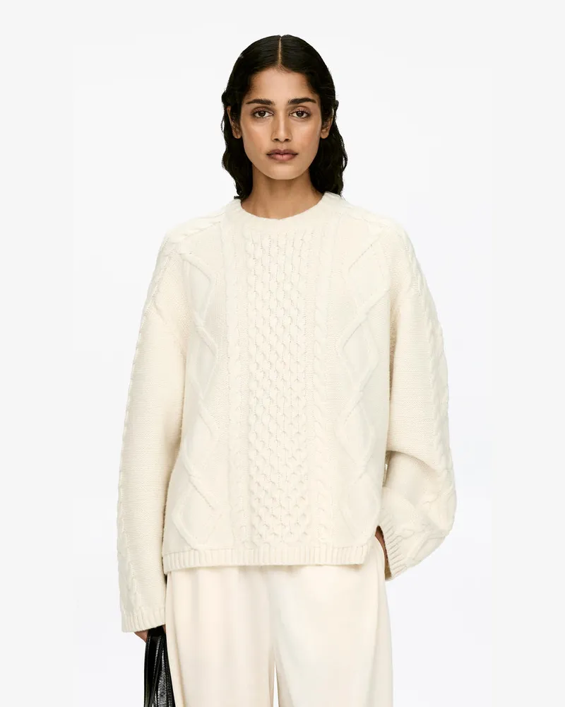 Arket Zopfstrickpullover Aus Wolle -Weiß Weiß