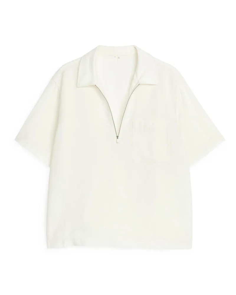 Arket Shirt Mit Kurzem Reißverschluss - Weiß Cremeweiß