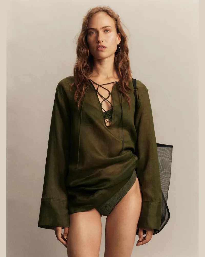 Arket Crinkle-Bikinihose Mit Mittelhohem Bund -Grün Grün