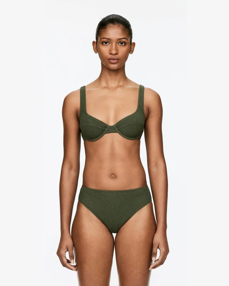 Arket Crinkle-Bikinihose Mit Mittelhohem Bund -Grün Grün