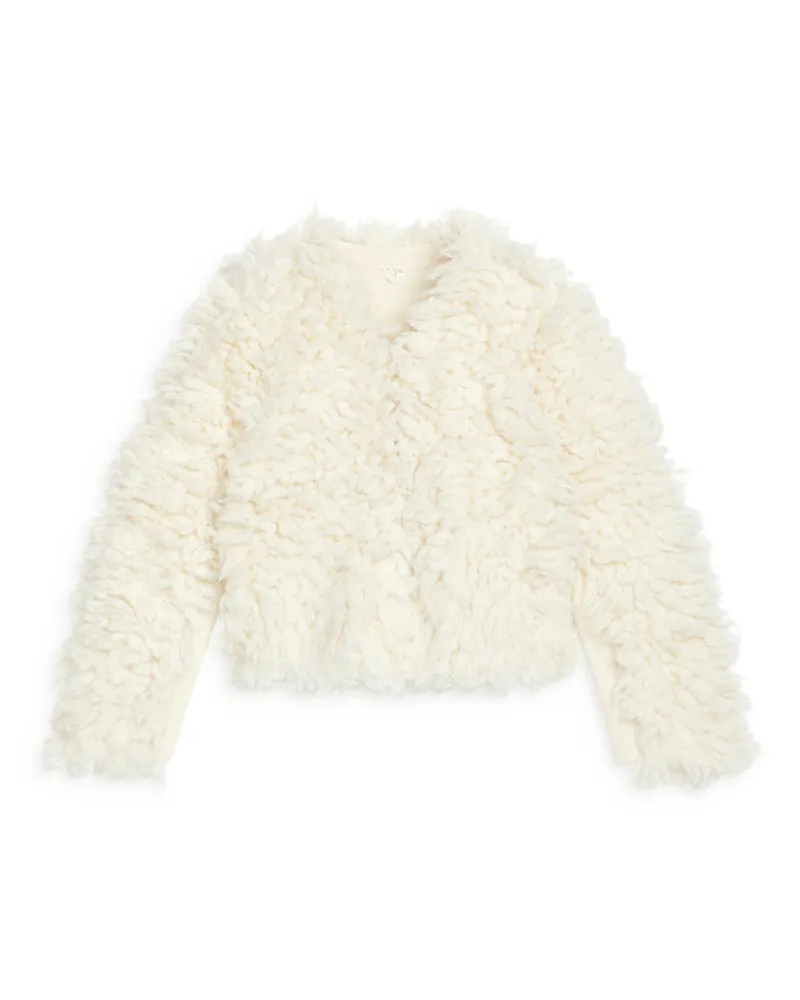 Arket Strickjacke Mit Fellimitat - Weiß Cremeweiß
