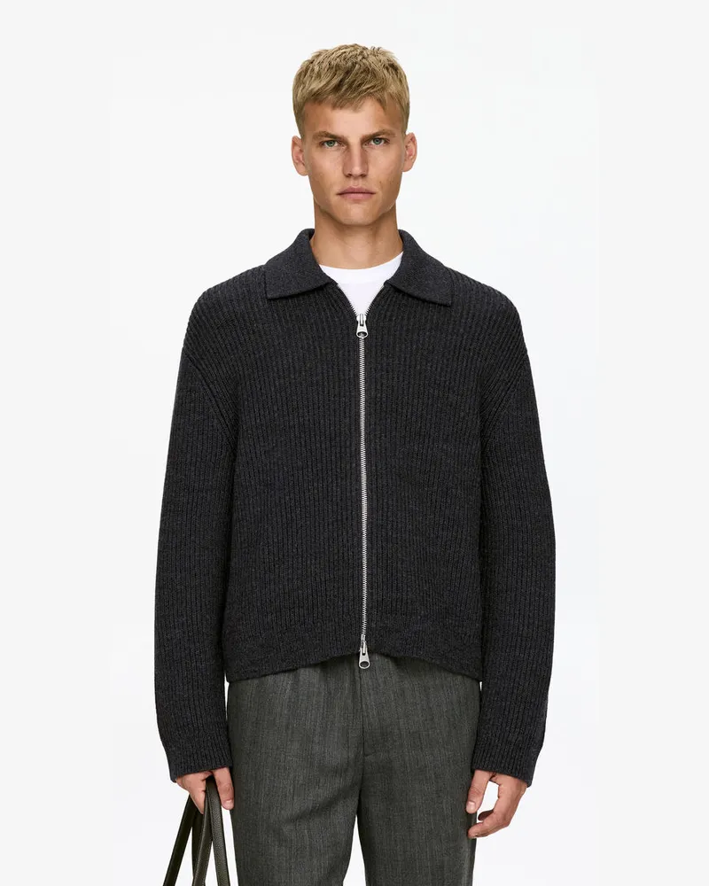 Arket Woll- Und Baumwollstrickjacke Mit Reißverschluss -Grau Grau