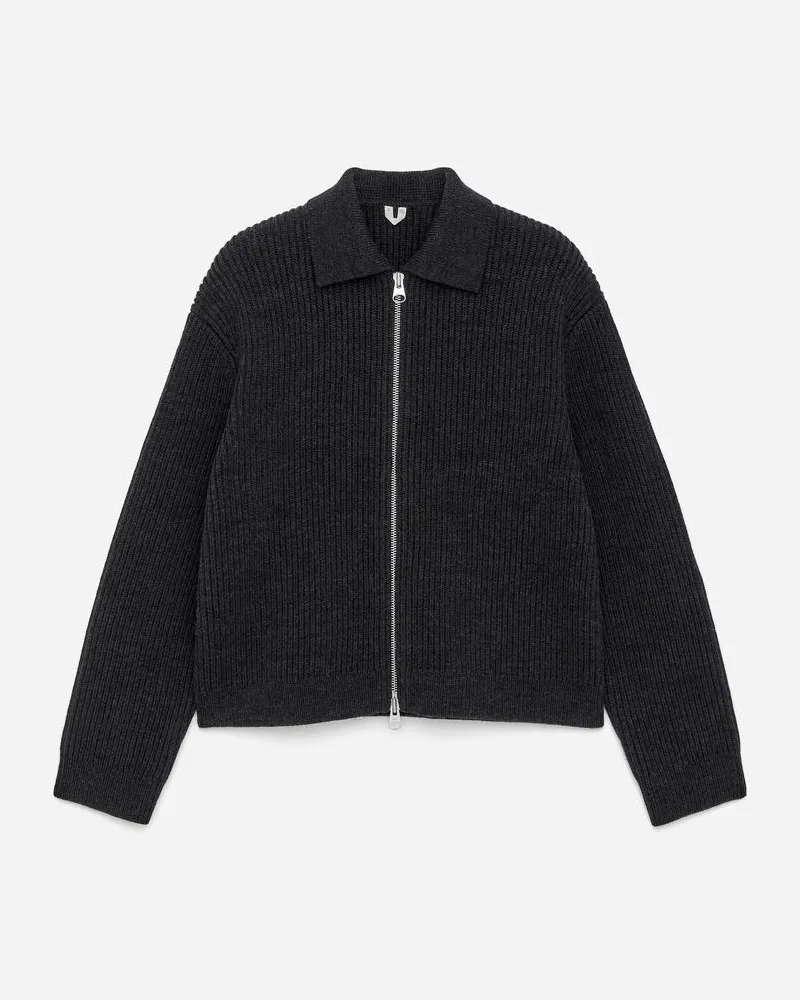 Arket Woll- Und Baumwollstrickjacke Mit Reißverschluss -Grau Grau