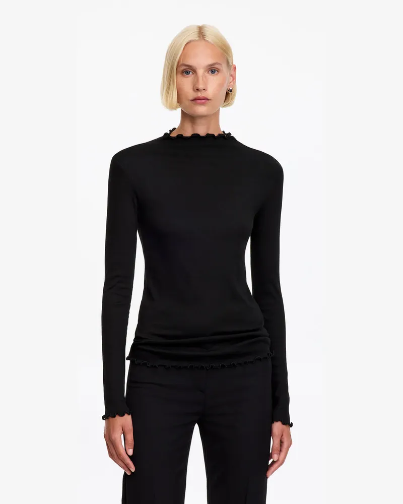 Arket Gerüschtes Jersey-Oberteil -Schwarz Schwarz