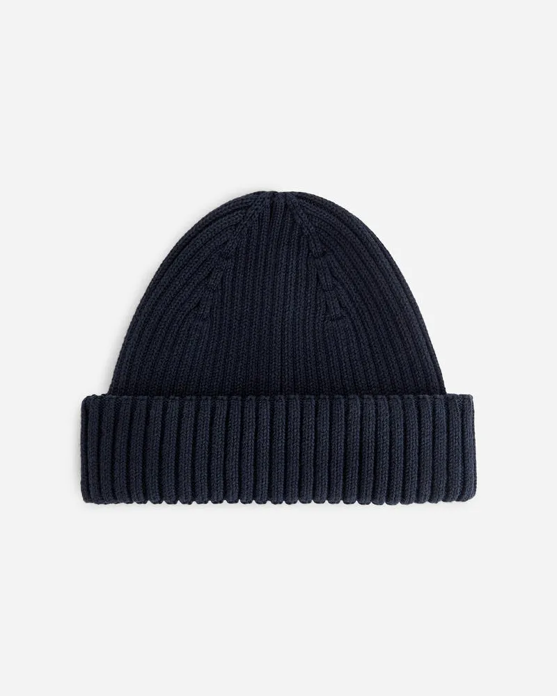 Arket Gerippte Baumwoll-Beanie - Blau Dunkelblau