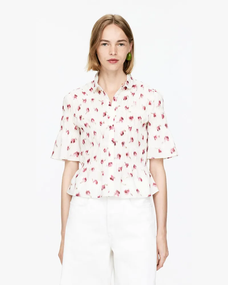 Arket Gesmokte Bluse Mit Print -Weiß Weiß
