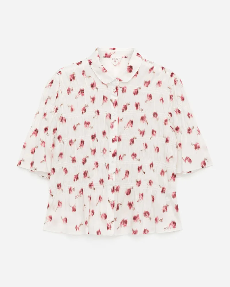 Arket Gesmokte Bluse Mit Print -Weiß Weiß