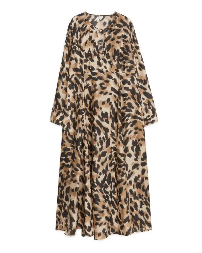 Arket Geschnürtes Maxikleid - Beige|Schwarz|Braun|Mehrfarbig Allover-print