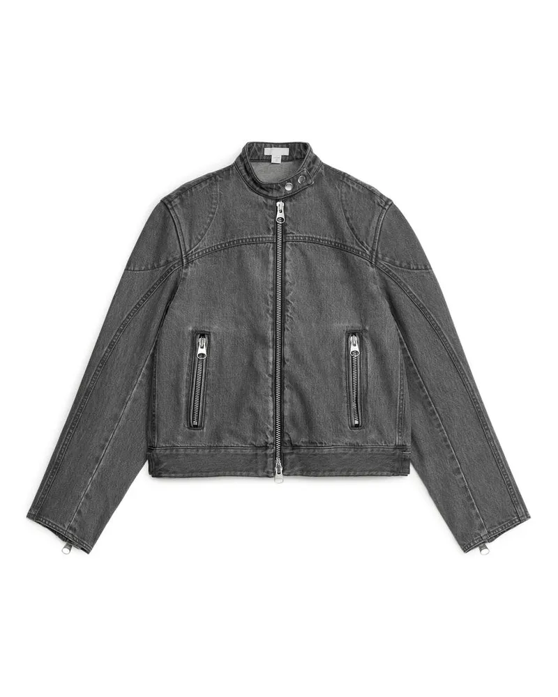Arket Bikerjacke Aus Denim - Grau|Blau Dunkelgrau